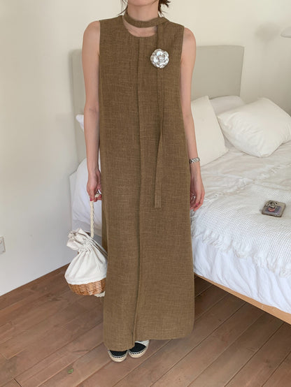 Vintage Round Neck Split Hem Tank Dress