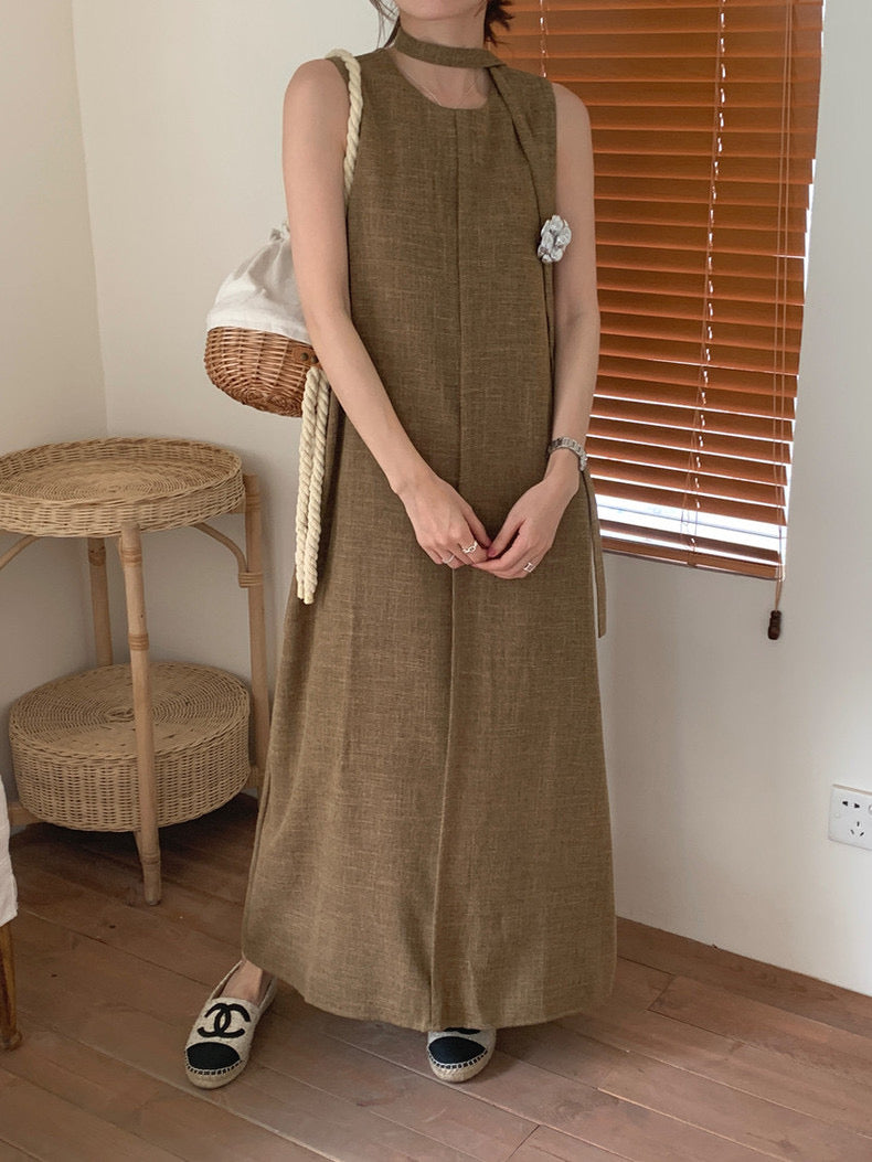 Vintage Round Neck Split Hem Tank Dress