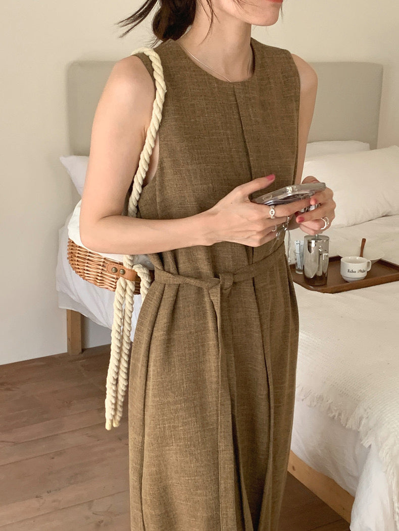 Vintage Round Neck Split Hem Tank Dress