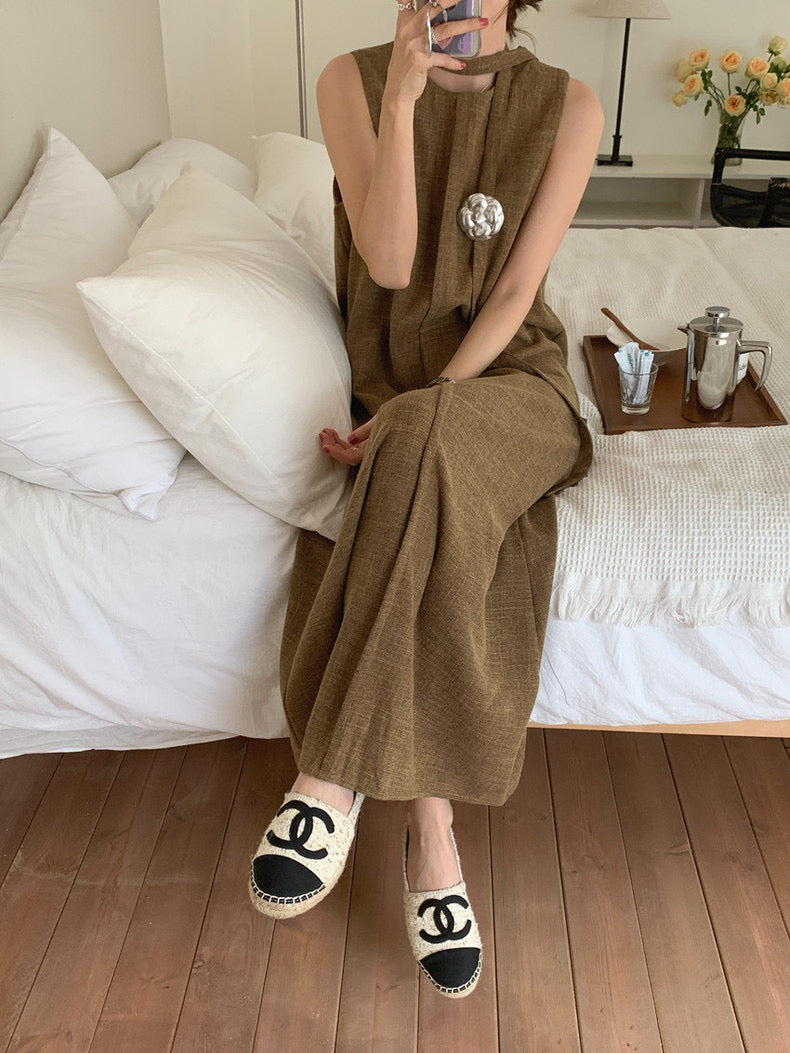 Vintage Round Neck Split Hem Tank Dress