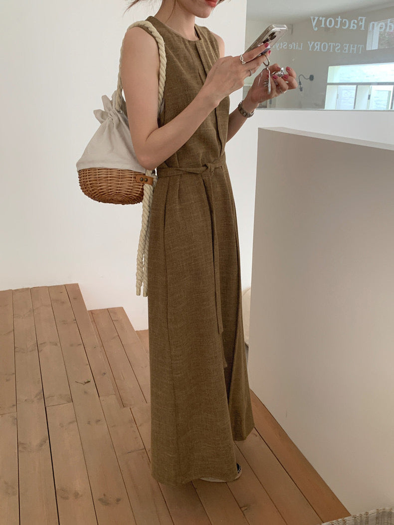 Vintage Round Neck Split Hem Tank Dress