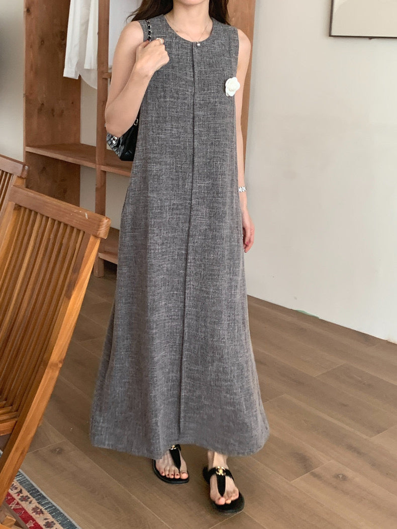 Vintage Round Neck Split Hem Tank Dress