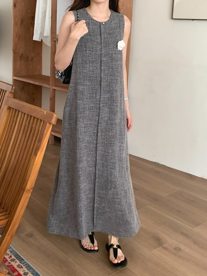 Vintage Round Neck Split Hem Tank Dress