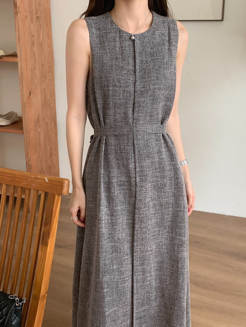 Vintage Round Neck Split Hem Tank Dress