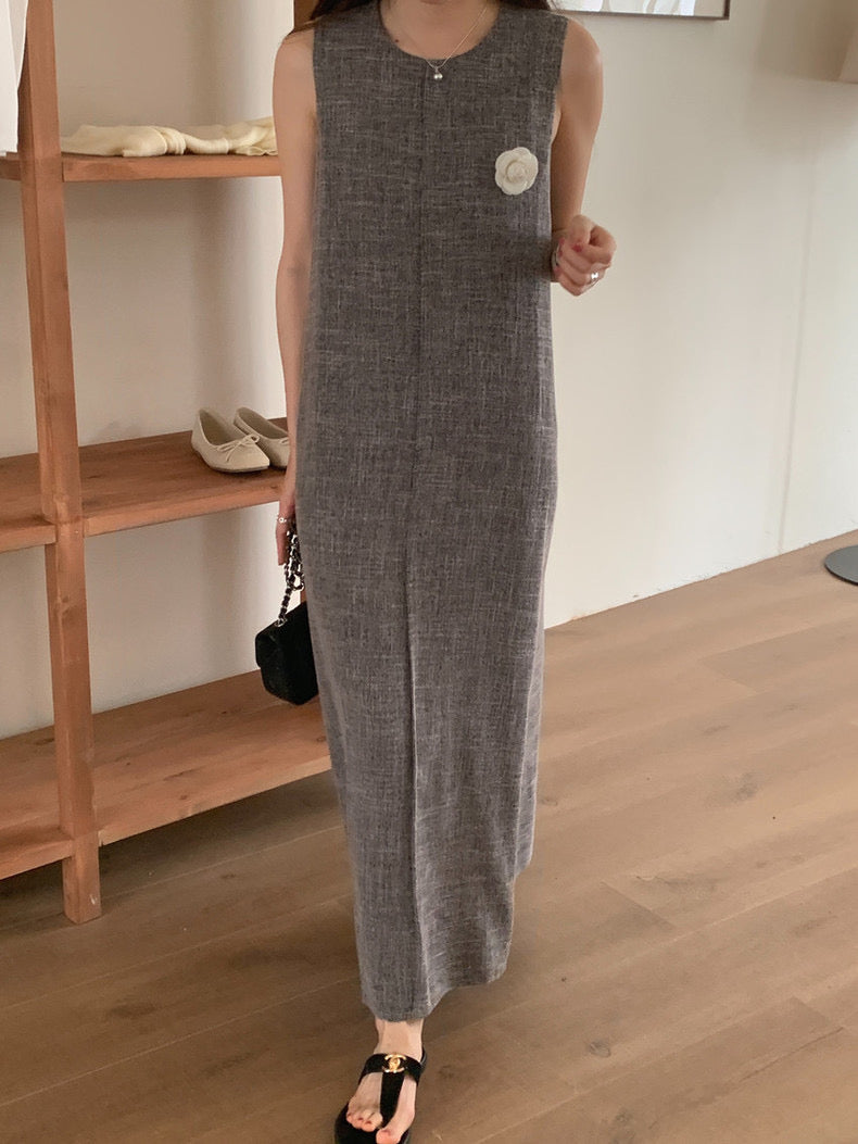 Vintage Round Neck Split Hem Tank Dress