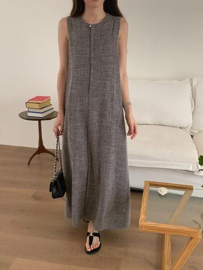 Vintage Round Neck Split Hem Tank Dress