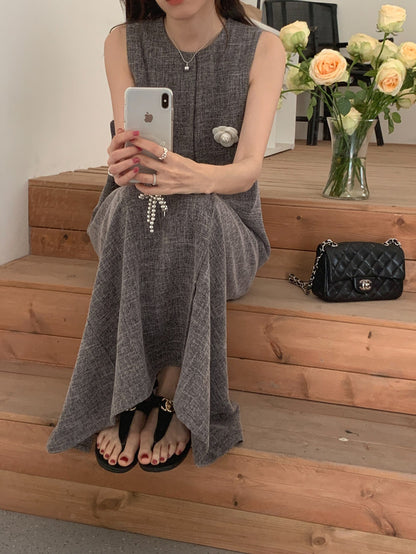 Vintage Round Neck Split Hem Tank Dress