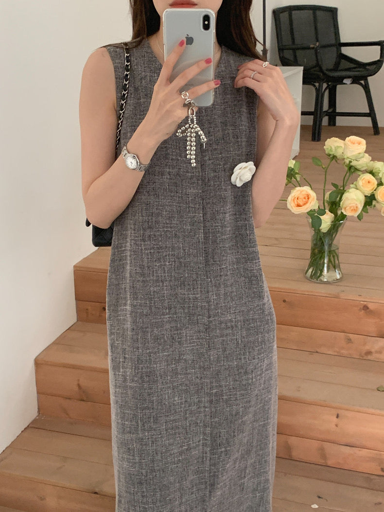 Vintage Round Neck Split Hem Tank Dress