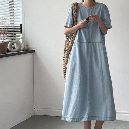 Round Neck Relaxed Fit Denim Dress