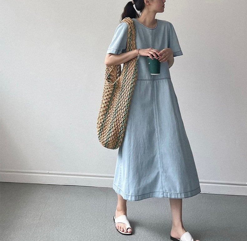 Round Neck Relaxed Fit Denim Dress