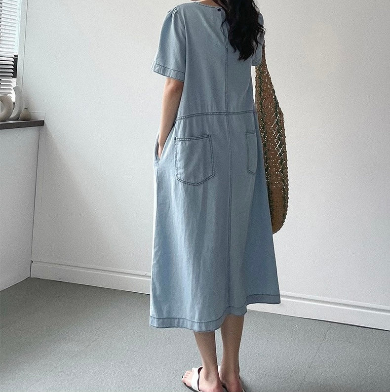 Round Neck Relaxed Fit Denim Dress