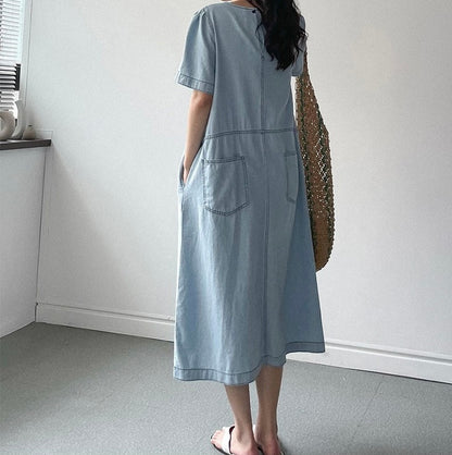 Round Neck Relaxed Fit Denim Dress