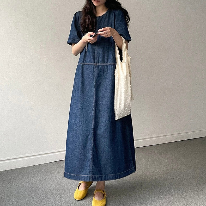 Round Neck Relaxed Fit Denim Dress