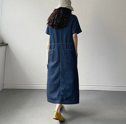 Round Neck Relaxed Fit Denim Dress
