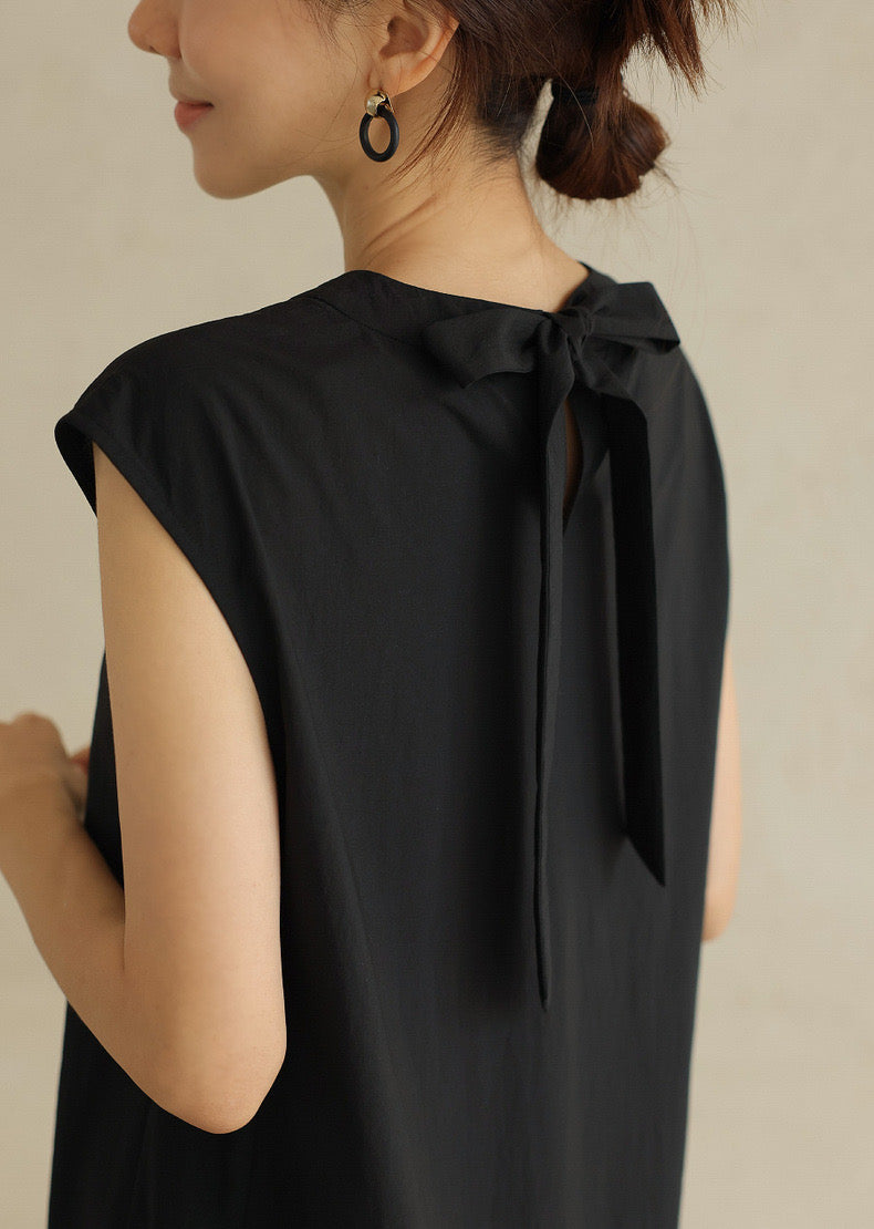 Back-tie Pleated Panel Sleeveless Dress