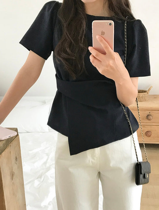 Irregular Pleated Short Sleeve