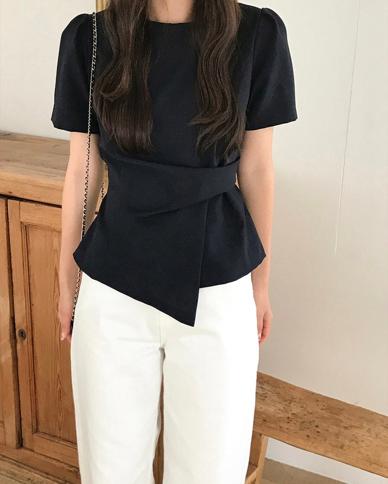 Irregular Pleated Short Sleeve