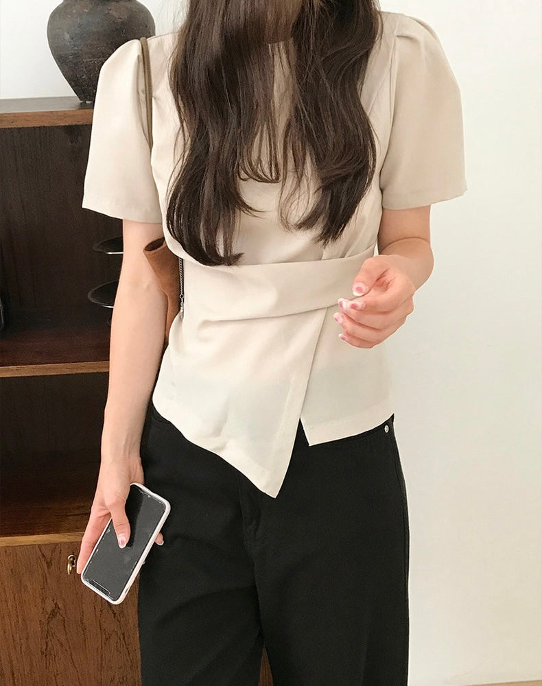 Irregular Pleated Short Sleeve