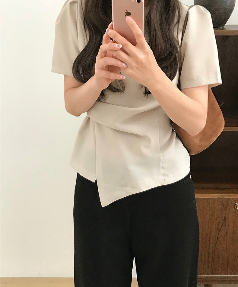 Irregular Pleated Short Sleeve