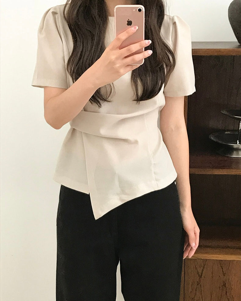 Irregular Pleated Short Sleeve