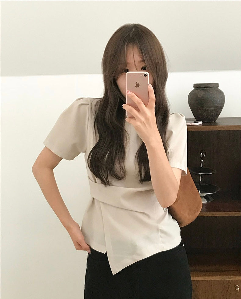 Irregular Pleated Short Sleeve