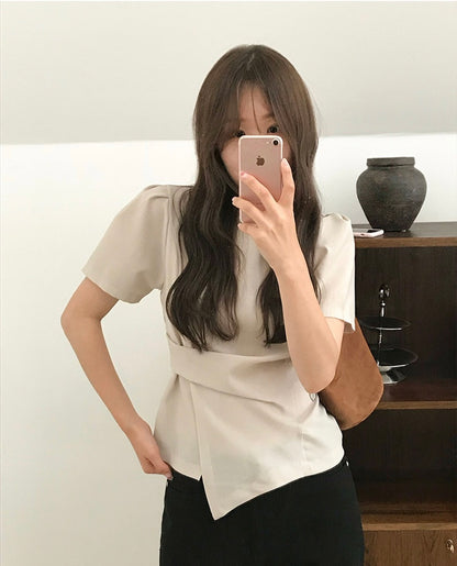 Irregular Pleated Short Sleeve