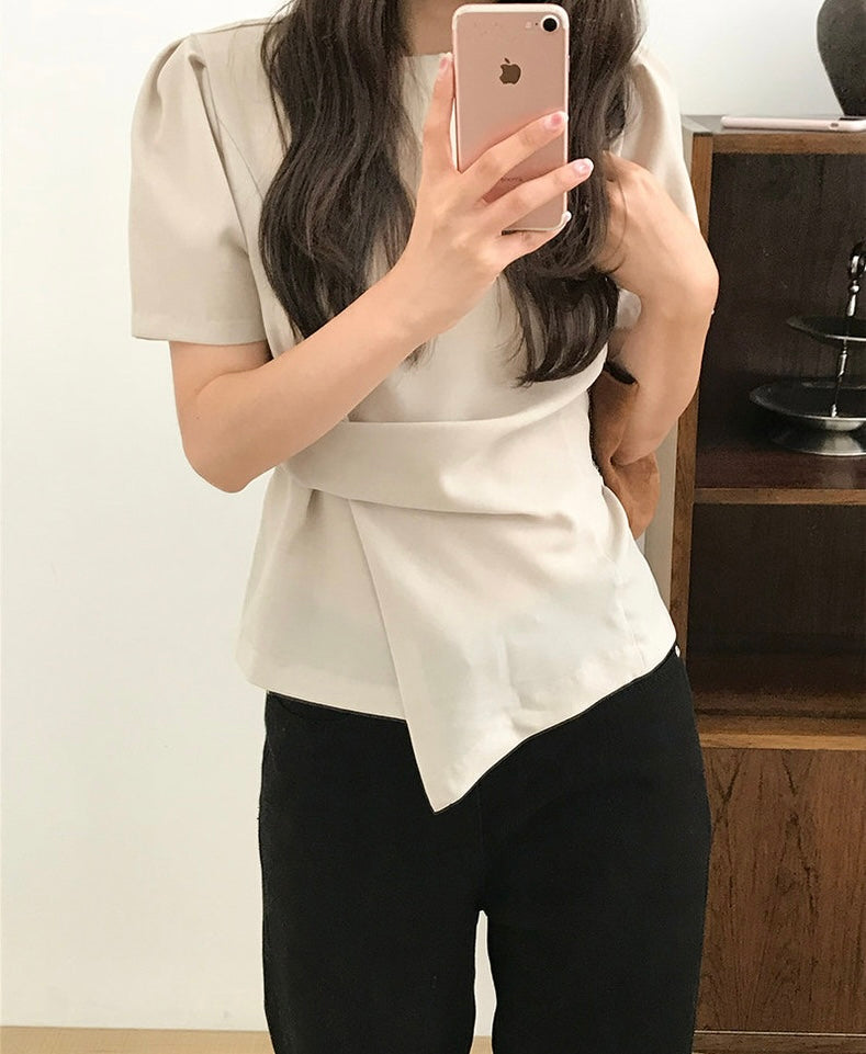 Irregular Pleated Short Sleeve