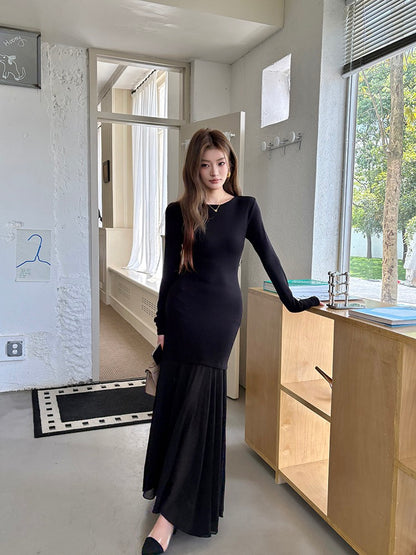 Off-shoulder chiffon patchwork mermaid dress