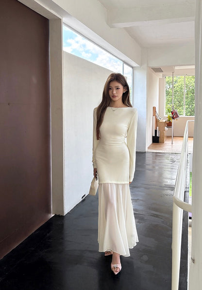 Off-shoulder chiffon patchwork mermaid dress