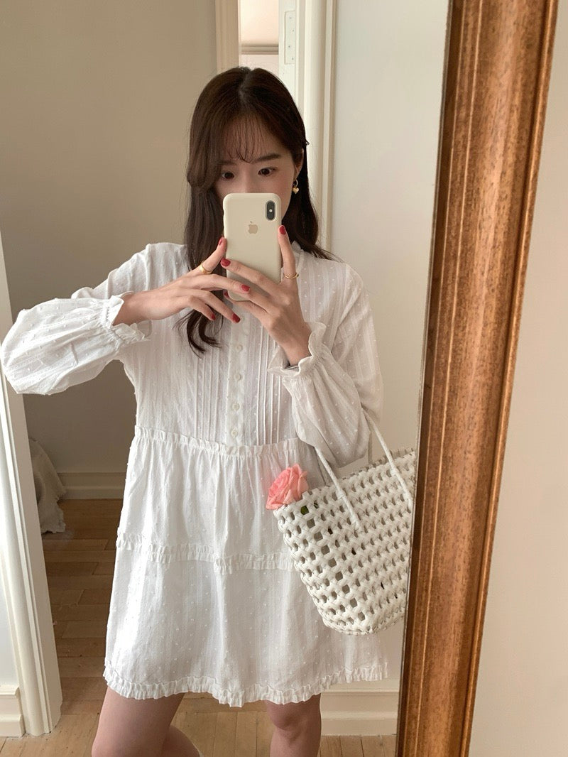 甜美木耳邊高腰連身裙