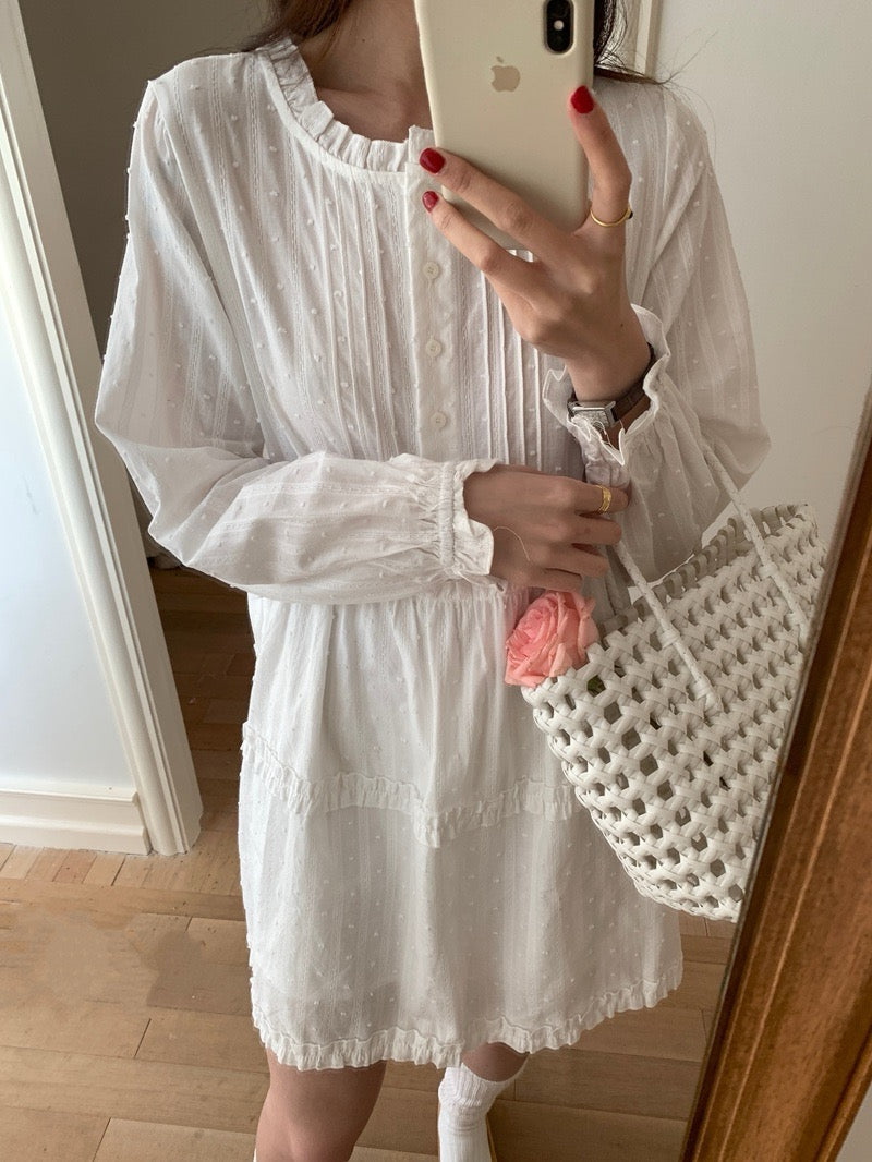 甜美木耳邊高腰連身裙