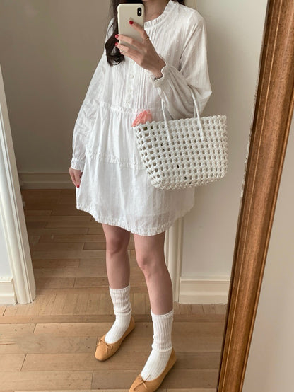 甜美木耳邊高腰連身裙