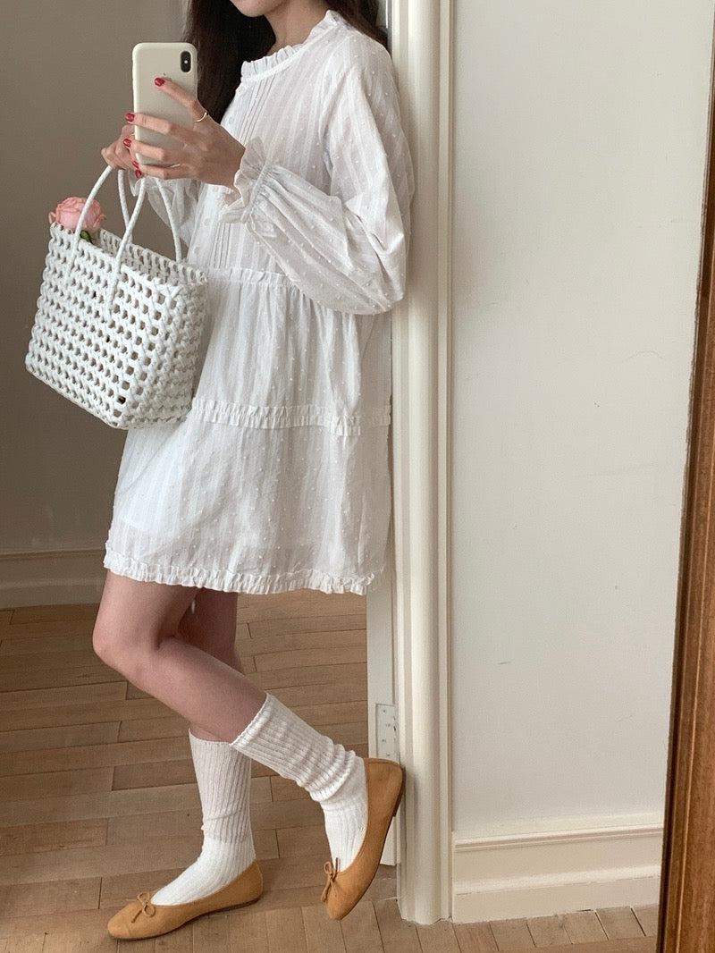 甜美木耳邊高腰連身裙