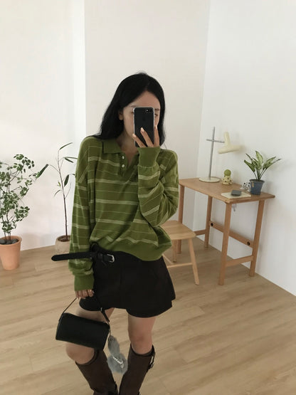 Retro Relaxed Loose Striped Knit Top