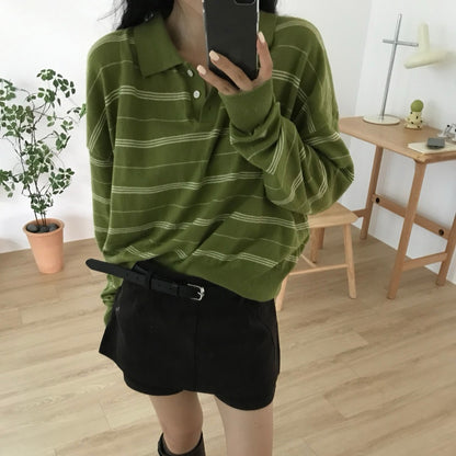 Retro Relaxed Loose Striped Knit Top