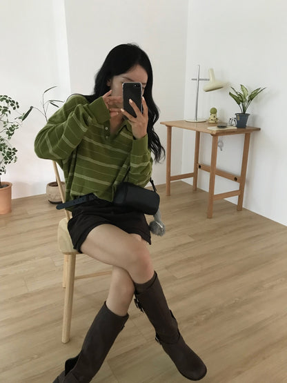 Retro Relaxed Loose Striped Knit Top