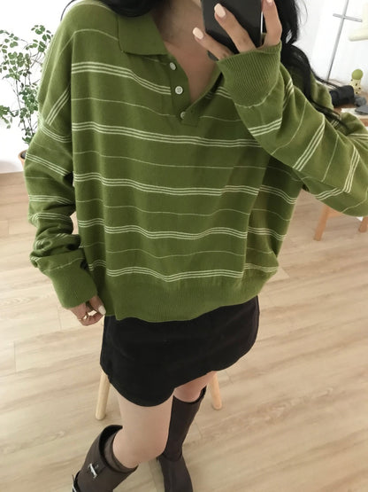 Retro Relaxed Loose Striped Knit Top