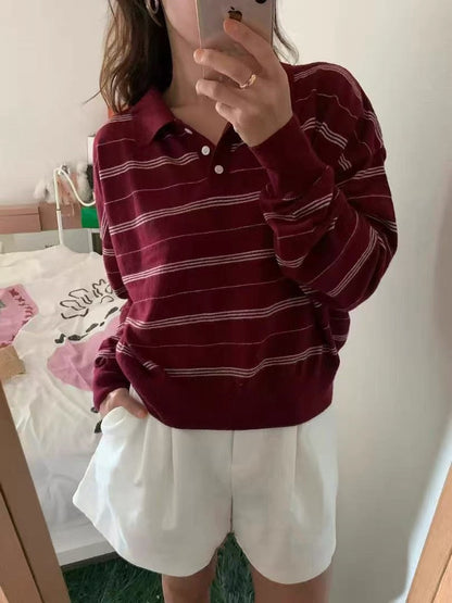 Retro Relaxed Loose Striped Knit Top