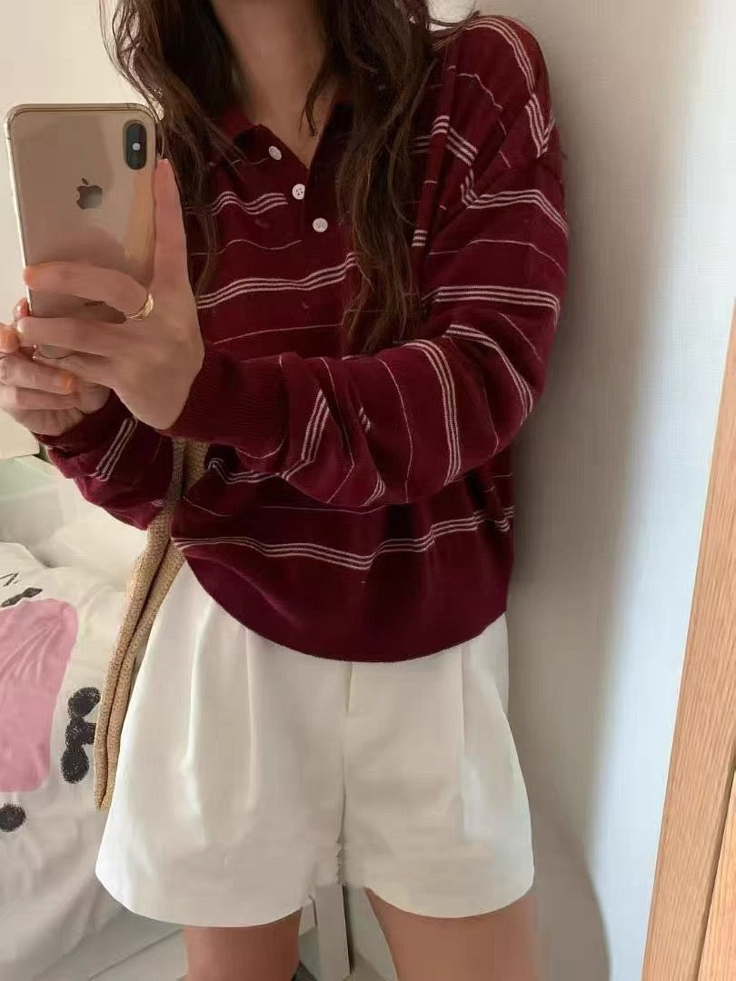 Retro Relaxed Loose Striped Knit Top