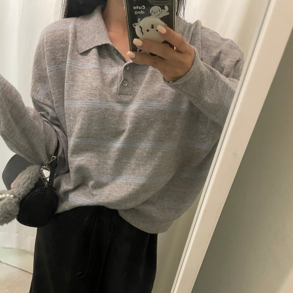 Retro Relaxed Loose Striped Knit Top