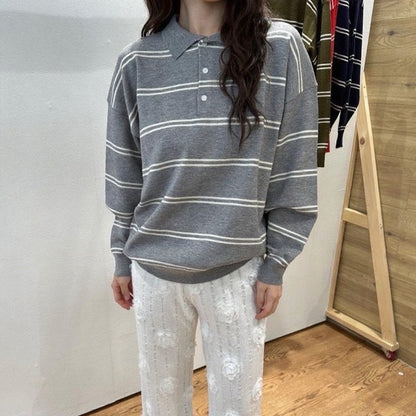 Polo領條紋寬鬆針織top