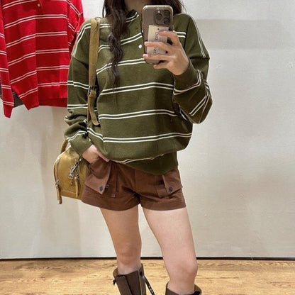 Polo領條紋寬鬆針織top