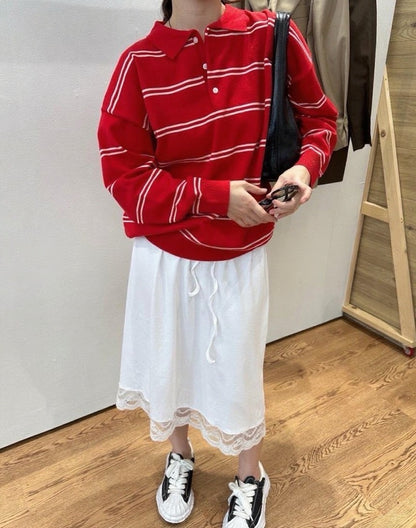 Polo領條紋寬鬆針織top