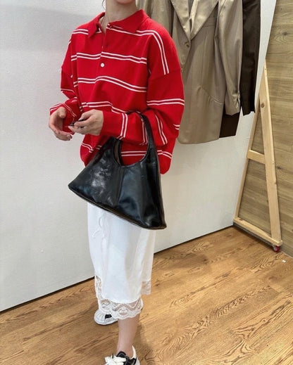 Polo領條紋寬鬆針織top