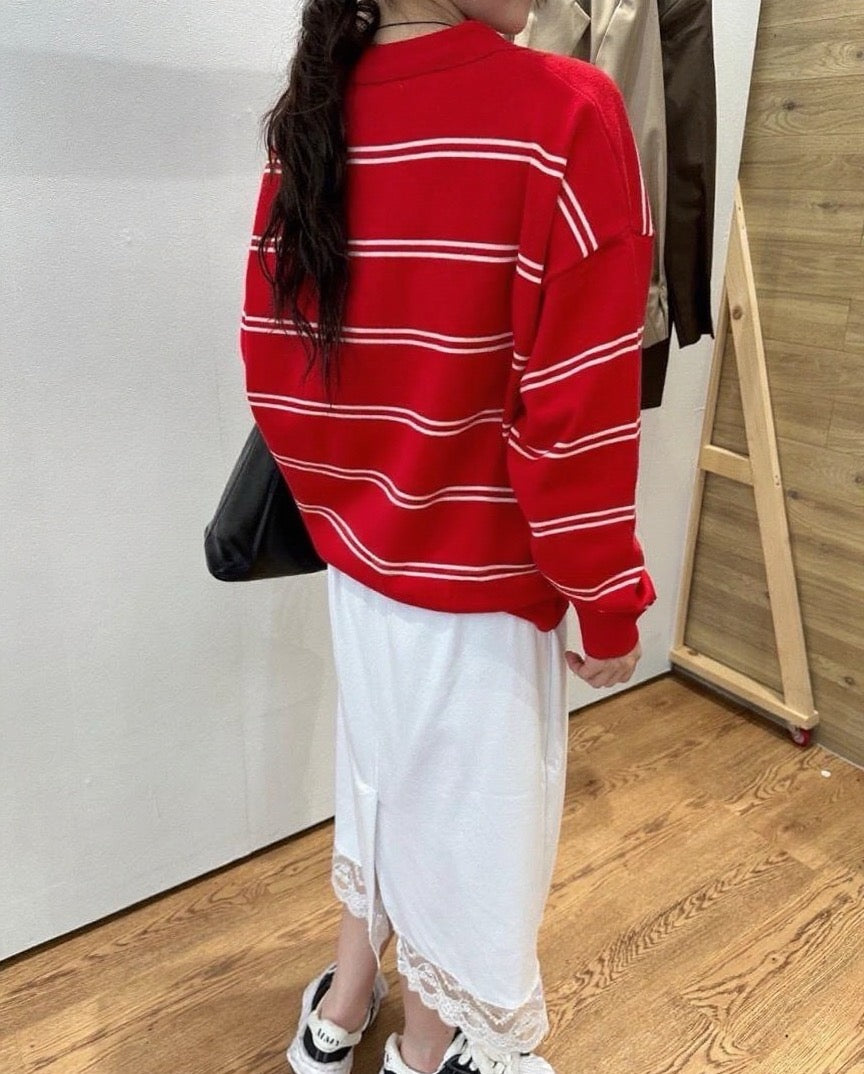 Polo領條紋寬鬆針織top