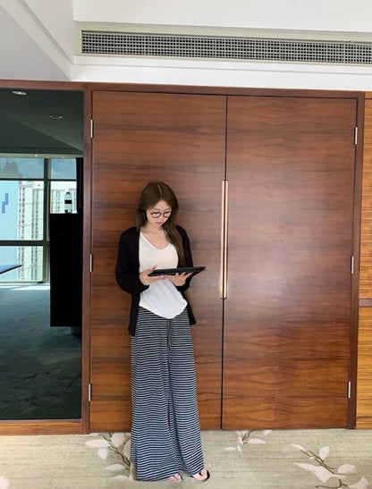 高腰條紋寬鬆闊腿褲