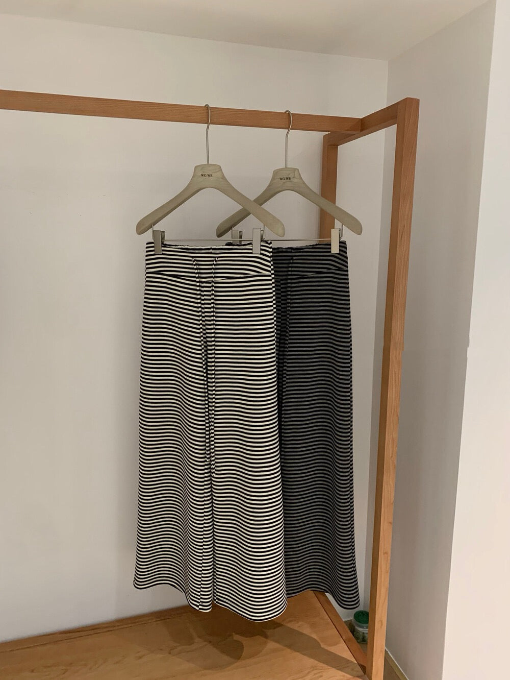 高腰條紋寬鬆闊腿褲