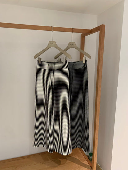 高腰條紋寬鬆闊腿褲