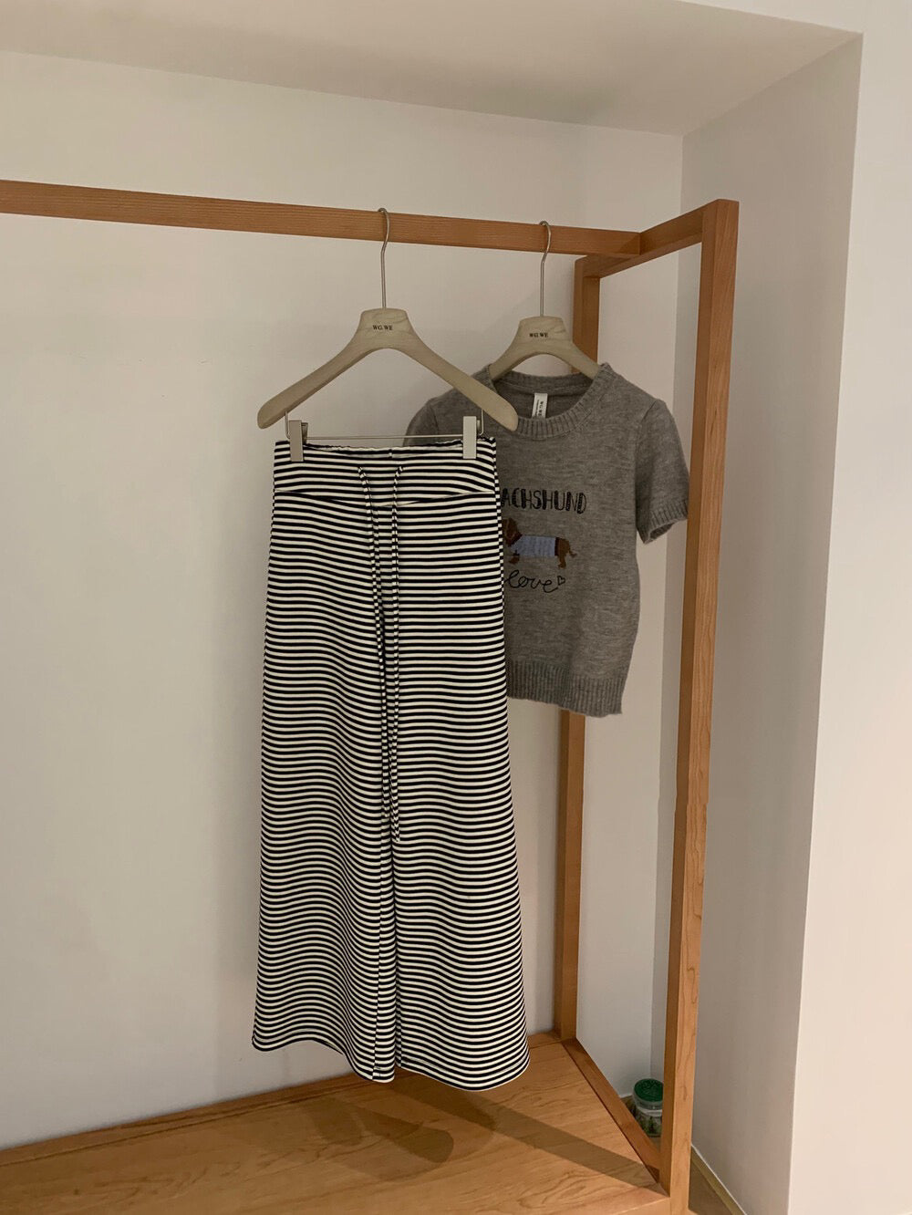 高腰條紋寬鬆闊腿褲