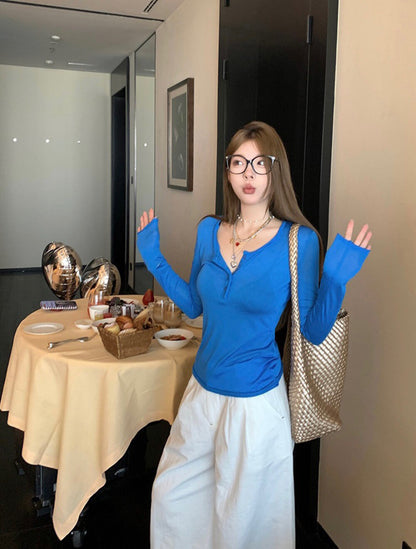 V領修身薄款針織top